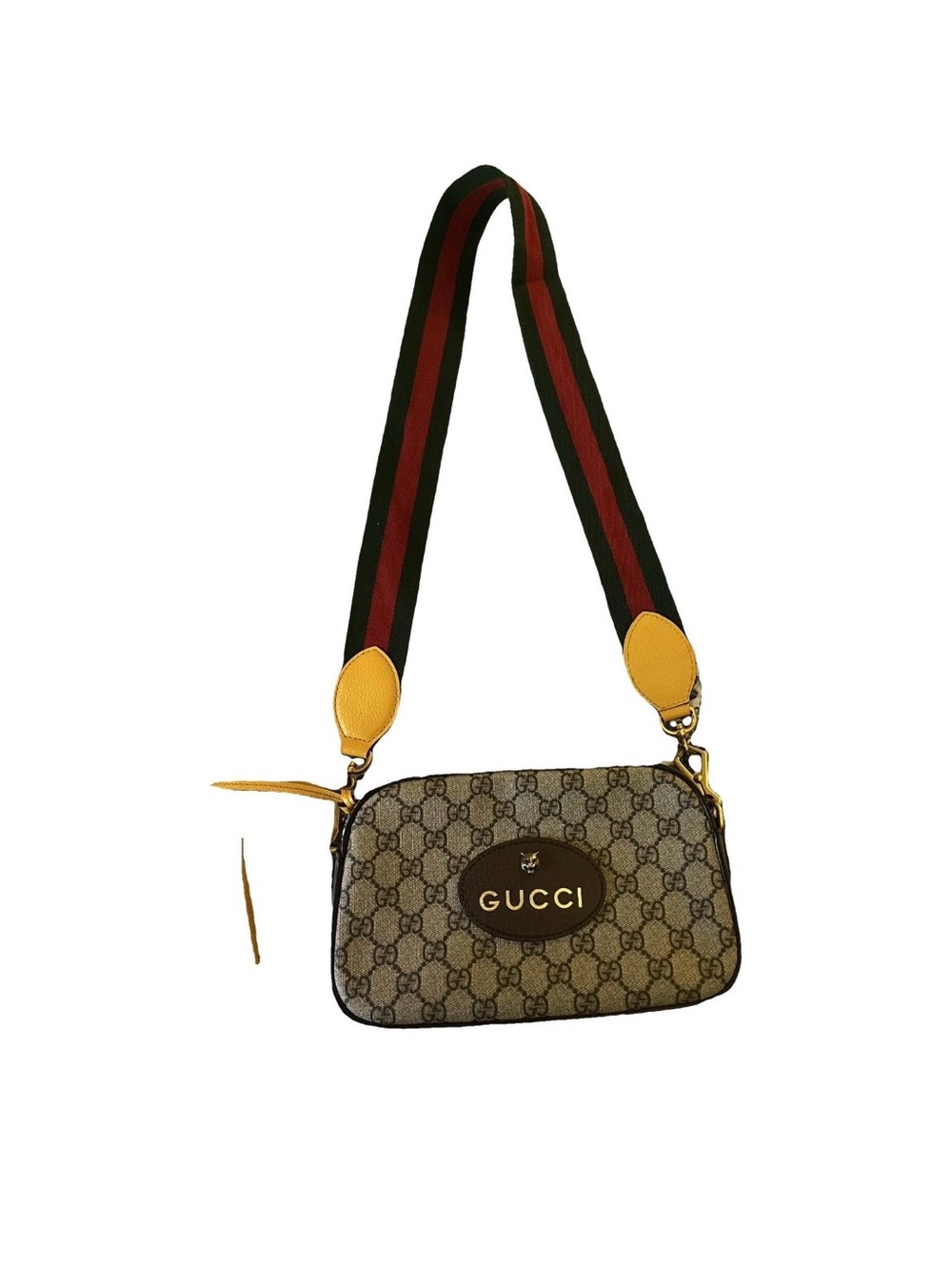 Gucci Beige Neo Vintage Supreme Leather Canvas Crossbody Bag with Striped Strap